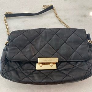 Michael Kors Black Quilted Shoulder Bag with Gold Accents